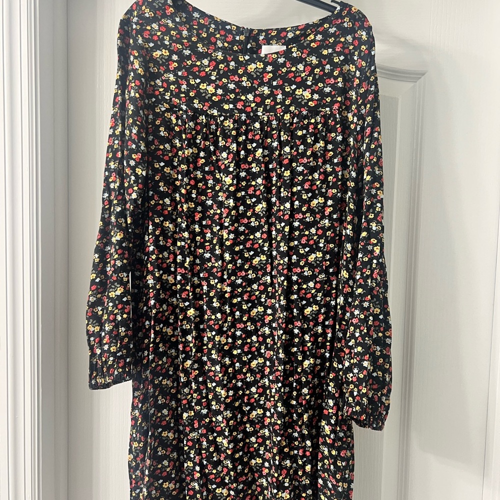 Hatch Maternity Black Floral Dress with Red, Yellow & White Blooms